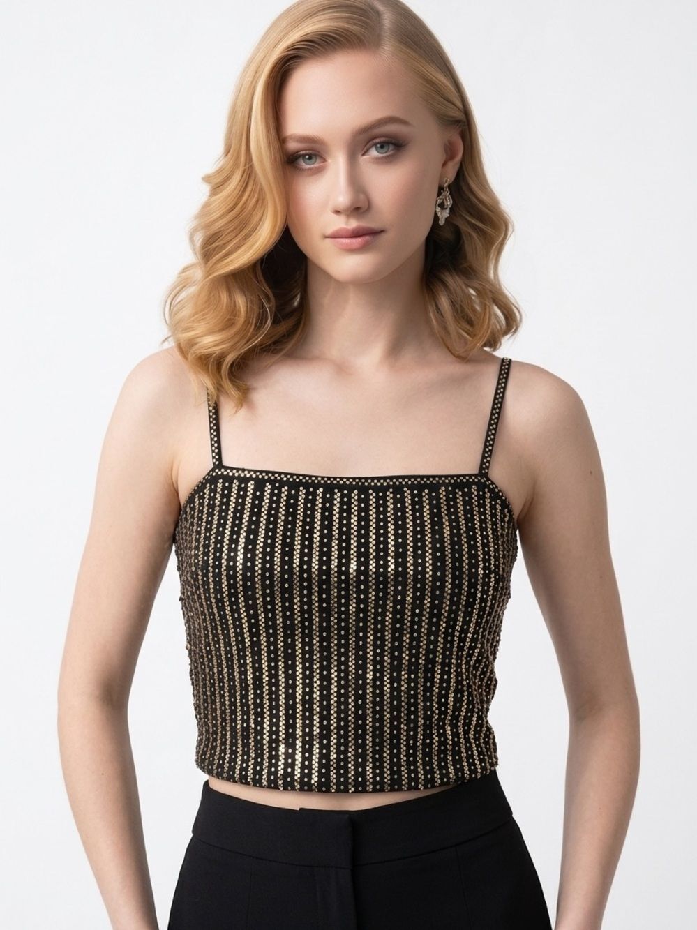 ST. JOHN EVENING | Vintage Black & Gold Stripe Top